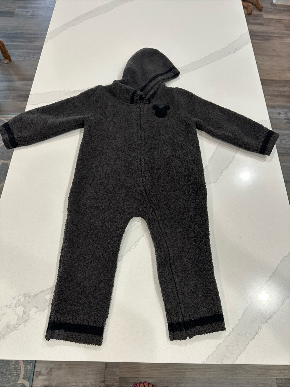 Barefoot Dreams Charcoal Gray Hooded One-Piece with Mickey Silhouette